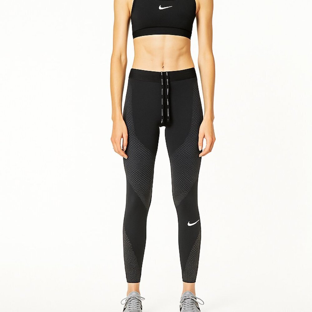 Nike Zonal Strength Tights Black Gray Grid Leggings Size M Running Training